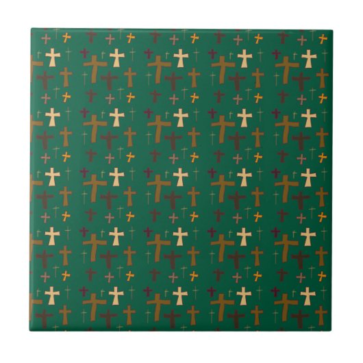Dramatic Multicolored Christian Crosses on Green Fliese (Vorderseite)