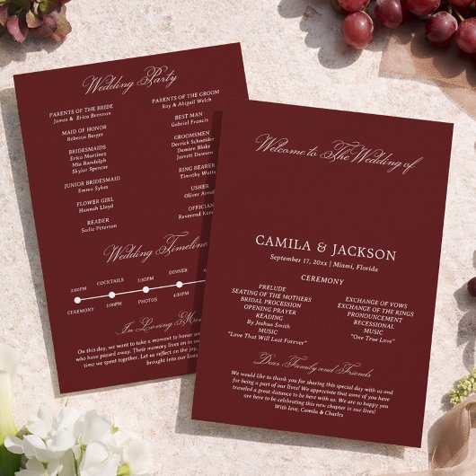  Dramatic Opera Burgundy Wedding Flat Program Einladung
