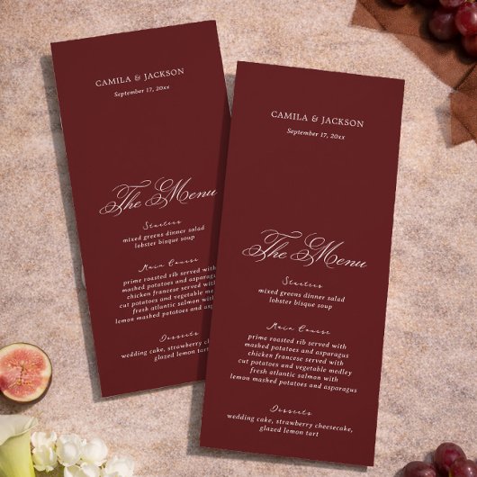 Dramatic Opera Burgundy Wedding Menu Card Einladung