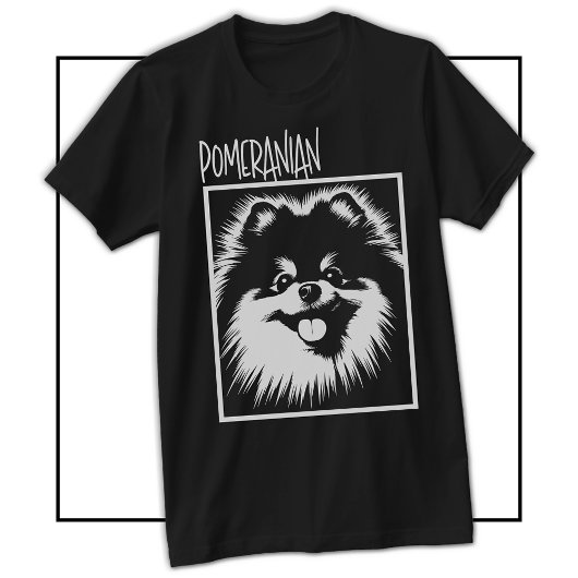 Dramatic Pop Art Pomeranian White On Black T-Shirt