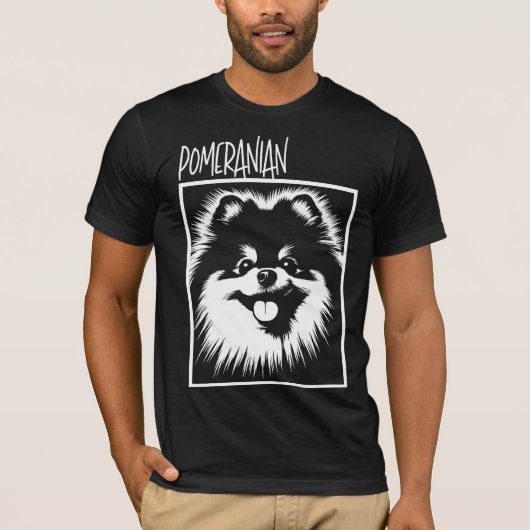 Dramatic Pop Art Pomeranian White On Black T-Shirt (Vorderseite)