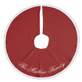 Dramatic Red Personalized Name Holiday Tree Skirt  Leinenimitat Weihnachtsbaumdecke (Vorderseite)