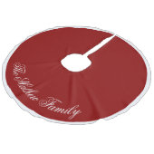 Dramatic Red Personalized Name Holiday Tree Skirt  Leinenimitat Weihnachtsbaumdecke (Schrägansicht)