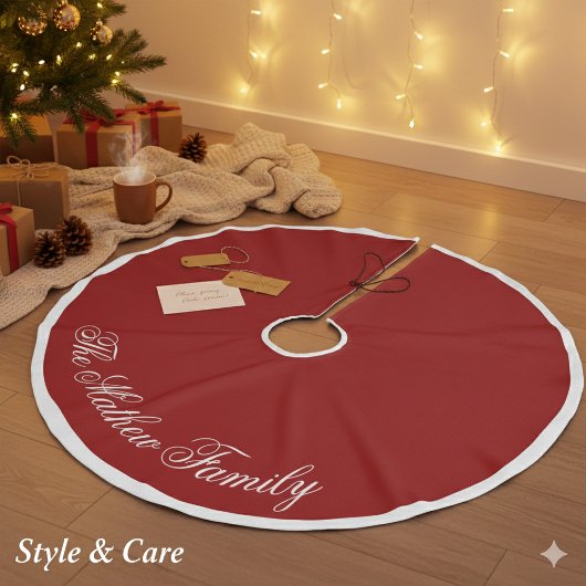 Dramatic Red Personalized Name Holiday Tree Skirt  Leinenimitat Weihnachtsbaumdecke