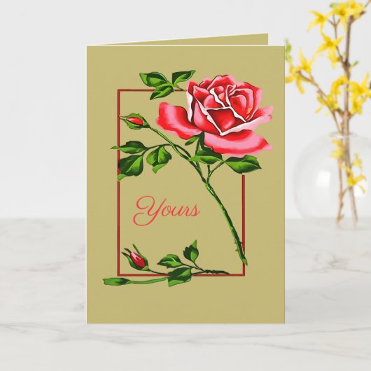 Dramatic Single Red Rose With Border Karte (Gelbe Blume)