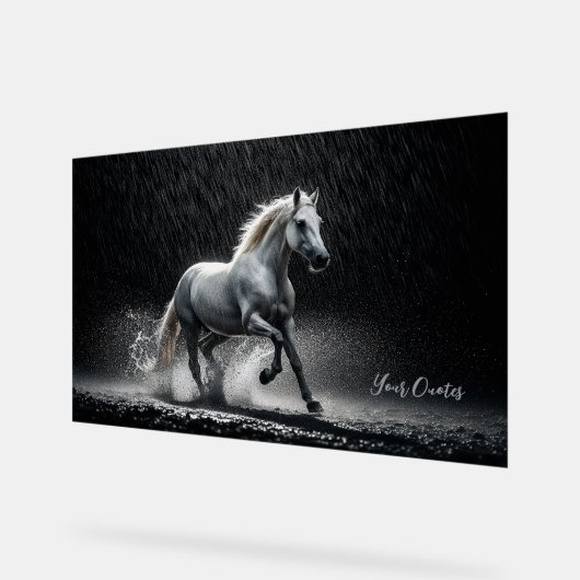 Dramatic White Horse Galloping in Rain Acrylschild (Winkel)
