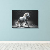 Dramatic White Horse Galloping in Rain Leinwanddruck (Insitu (Holzboden))