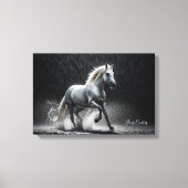 Dramatic White Horse Galloping in Rain Leinwanddruck (Vorderseite)