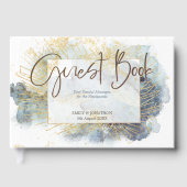 Dramatisch Blue Ombre Wasserfarben Gold Lines Hoch Gästebuch (Vorderseite)