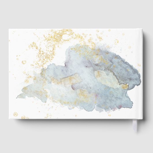 Dramatisch Blue Ombre Wasserfarben Gold Lines Hoch Gästebuch (Rückseite)
