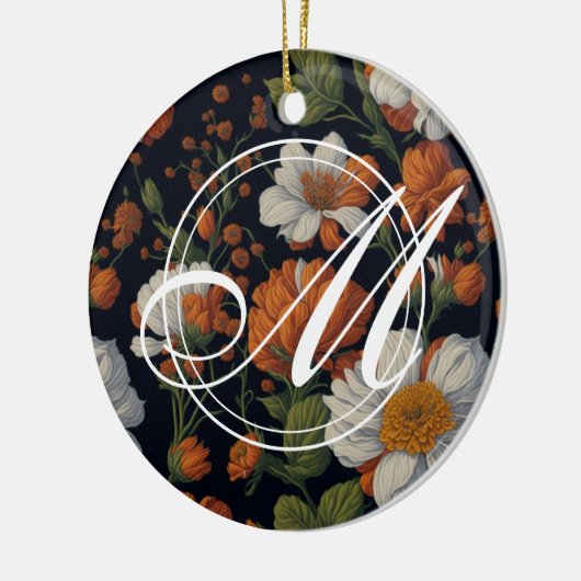 Dramatisch orange-weiße Retro-Blume Keramik Ornament (Links)