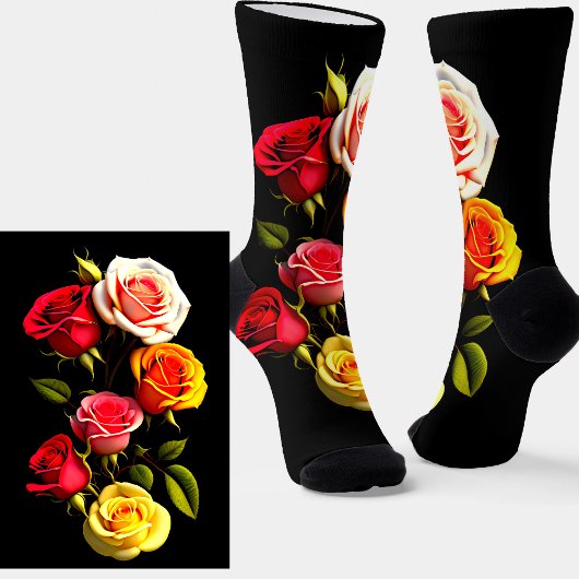 Dramatisch Rosa Gelbe Rosen auf schwarzen Socken
