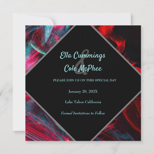 Dramatisch rot und schwarz Save the Date (Rückseite)