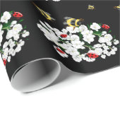 Dramatische Bienen und weiße Blume auf schwarz Geschenkpapier (Rolleneckpunkt)