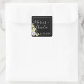 Dramatische Black & White Daisies Hochzeit Quadratischer Aufkleber (Tasche)