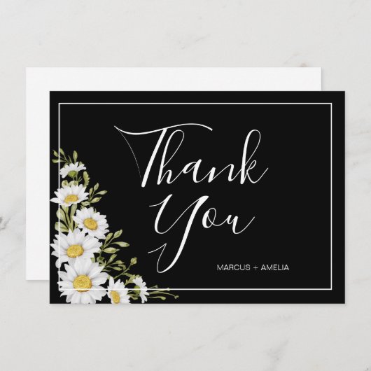 Dramatische Black & White Daisies Vielen Dank Flat Dankeskarte (Vorne/Hinten)