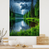 Dramatische Blitzschläge über einen ruhigen Wald Poster (Küche)