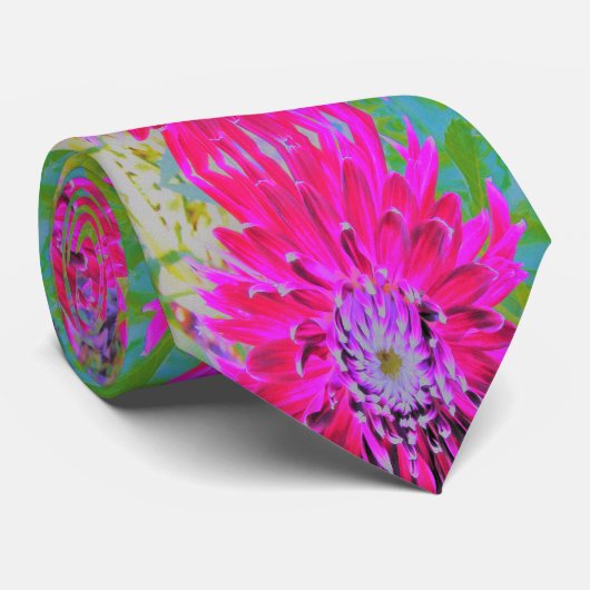 Dramatische Blume Crimson Red and Pink Dahlia Krawatte (Gerollt)