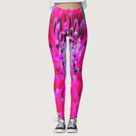 Dramatische Blume Crimson Red and Pink Dahlia Leggings