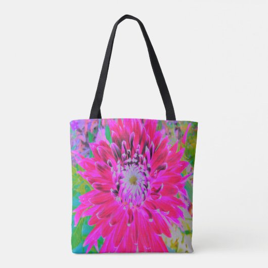 Dramatische Blume Crimson Red and Pink Dahlia Tasche (Rückseite)