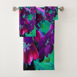 Dramatische Blume Rot, Lila und Rosa Garten Badhandtuch Set