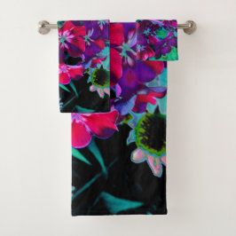 Dramatische Blume Rot, Lila und Rosa Garten Badhandtuch Set