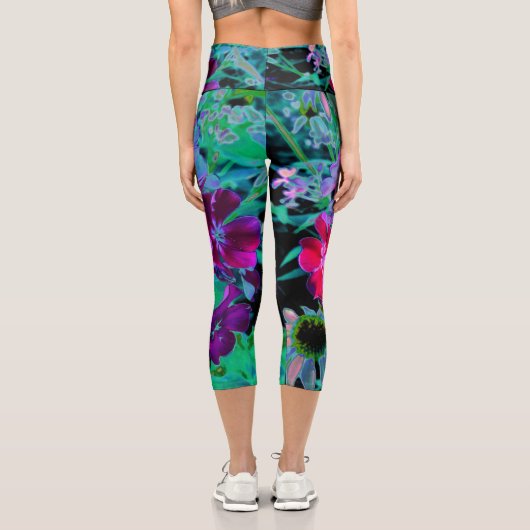 Dramatische Blume Rot, Lila und Rosa Garten Capri Leggings (Rückseite)