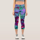 Dramatische Blume Rot, Lila und Rosa Garten Capri Leggings (Vorderseite)