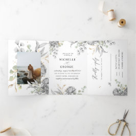 dramatische Blumen-Dreifalpenhochzeit Dreifach Gefaltete Einladung