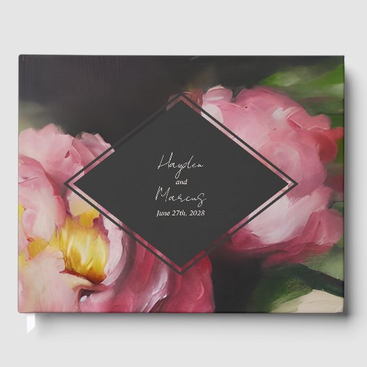 Dramatische botanische Blütenhochzeit Gästebuch (Vorderseite)