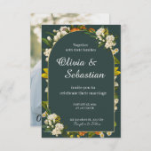 Dramatische dunkelgrüne florale Bogen-Hochzeitsein Save The Date (Vorne/Hinten)
