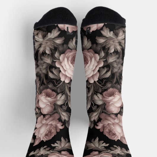 Dramatische Dusty Rose & Black Toile Crew Socks - Socken (Oben)