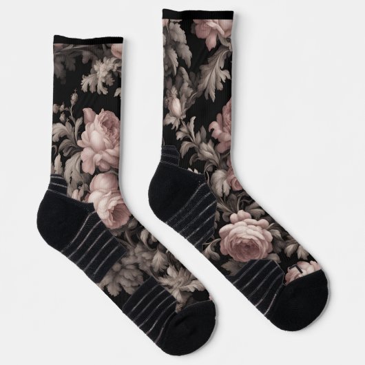 Dramatische Dusty Rose & Black Toile Crew Socks - Socken (Rechts)