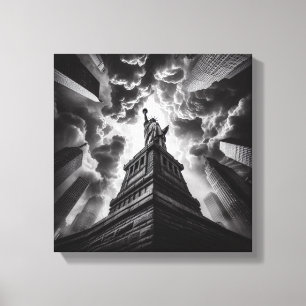 Dramatische Freiheitsstatue Skyline in Schwarz und Leinwanddruck