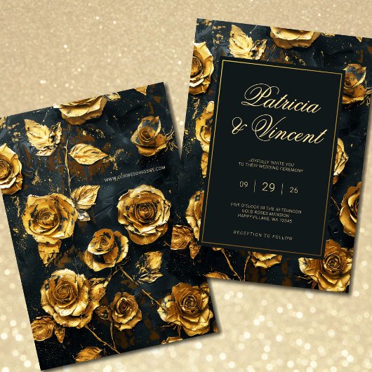 Dramatische Gold-Rose auf Einladung zur Black Wedd