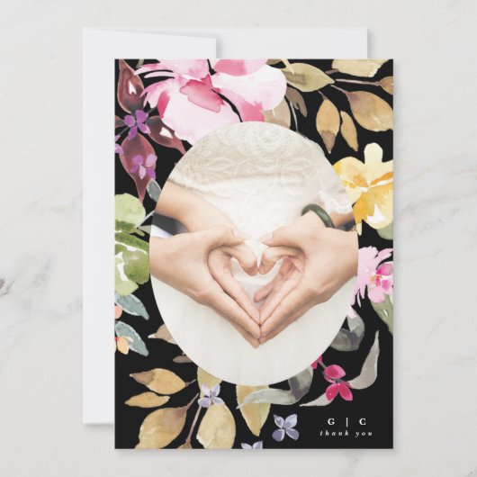 Dramatische Hochzeit der Wasserfarben Florals Dankeskarte (Vorderseite)