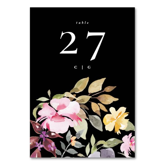 Dramatische Hochzeit der Wasserfarben Florals Tischnummer (Vorderseite)