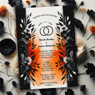 Dramatische Hochzeit mit schwarzem Orangen Einladung