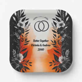 Dramatische Hochzeit mit schwarzem Orangen Pappteller