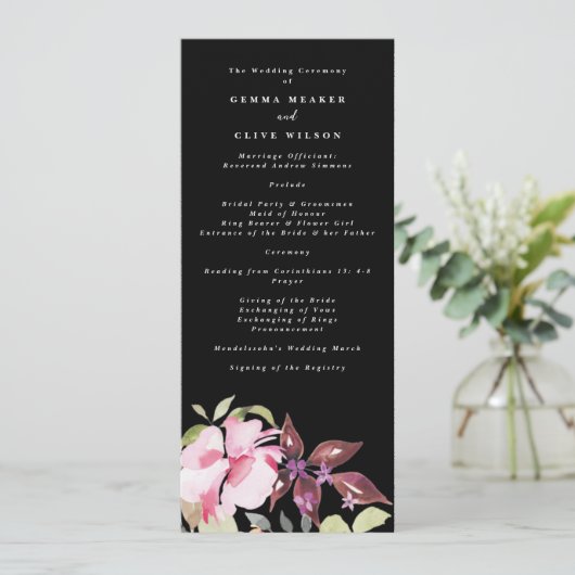 Dramatische Hochzeitsfeier mit Wasserfarbe Florals Programm (Stehend Vorderseite)