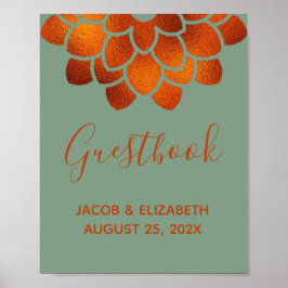 Dramatische Kupfer-Blume auf Basil Wedding Gästebu Poster