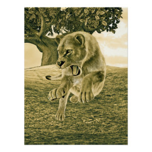 Dramatische Löwinnen-Safari-Wildlife-Kunst Poster