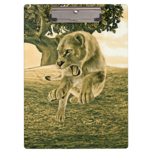 Dramatische Löwinnen-Safari-Wildnis-Kunst Klemmbrett