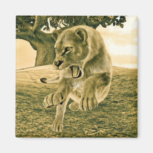 Dramatische Löwinnen-Safari-Wildnis-Kunst Magnet