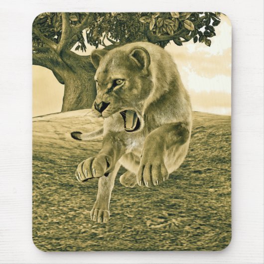 Dramatische Löwinnen-Safari-Wildnis-Kunst Mousepad (Vorne)