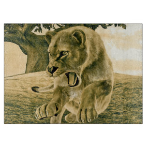 Dramatische Löwinnen-Safari-Wildnis-Kunst Schneidebrett