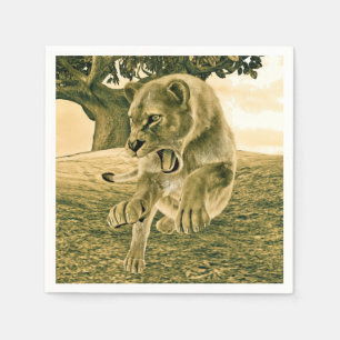 Dramatische Löwinnen-Safari-Wildnis-Kunst Serviette