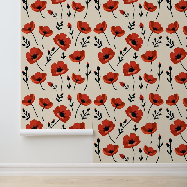 Dramatische Mohnensammlung | Minimalistisch botani Tapete (Anwendung)