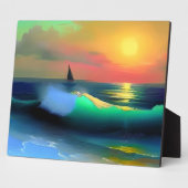 Dramatische Ozeanwellen und Sonnenuntergangsreflek Fotoplatte (Seite)