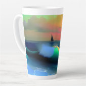 Dramatische Ozeanwellen und Sonnenuntergangsreflek Milchtasse (Linke Ecke)